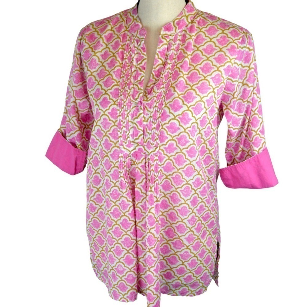 Roberta Roller Rabbit Cotton Lightweight Print Tunic Top, Size XS Pink Gold‎